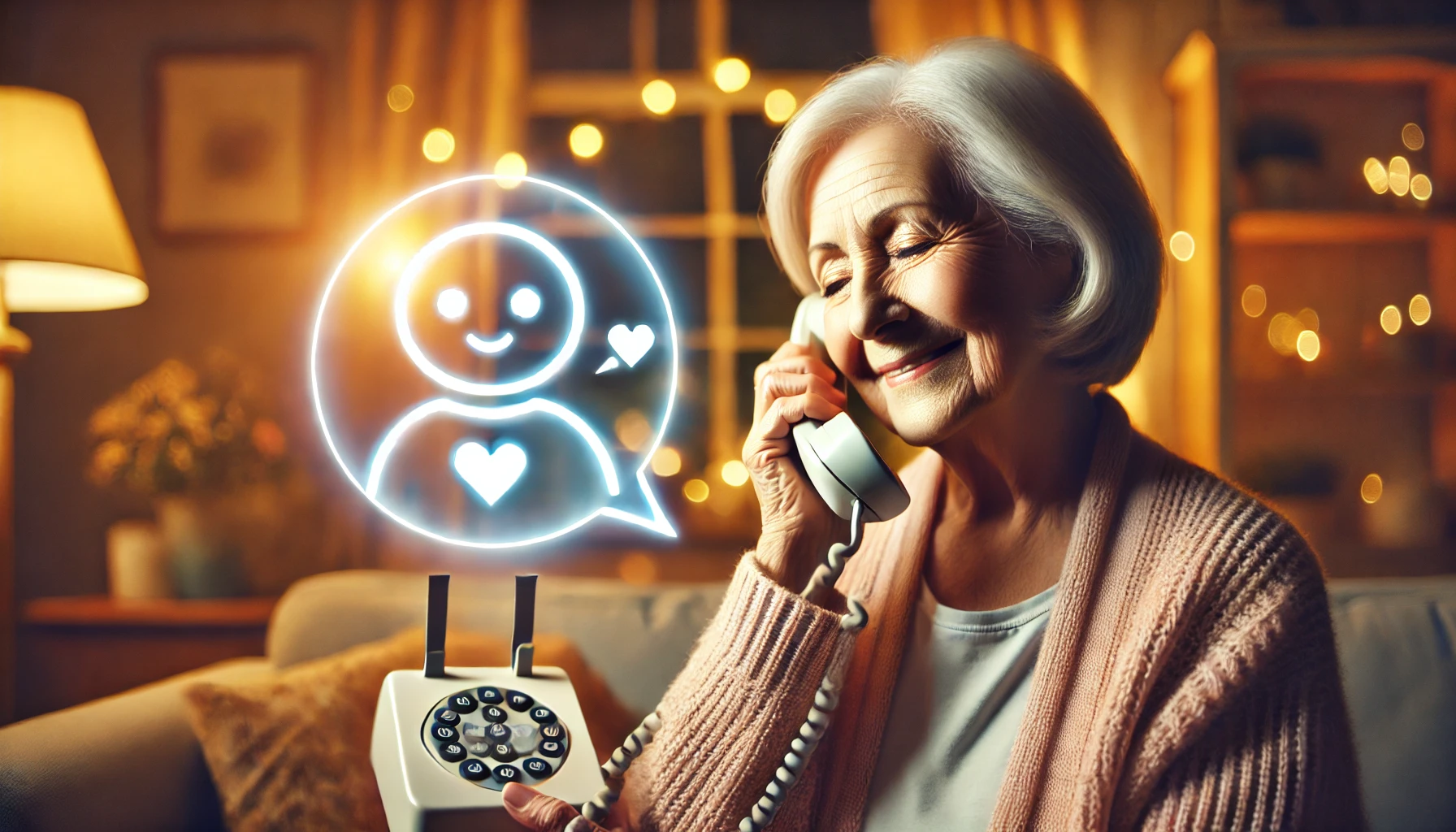 Elderly person talking on phone with AI